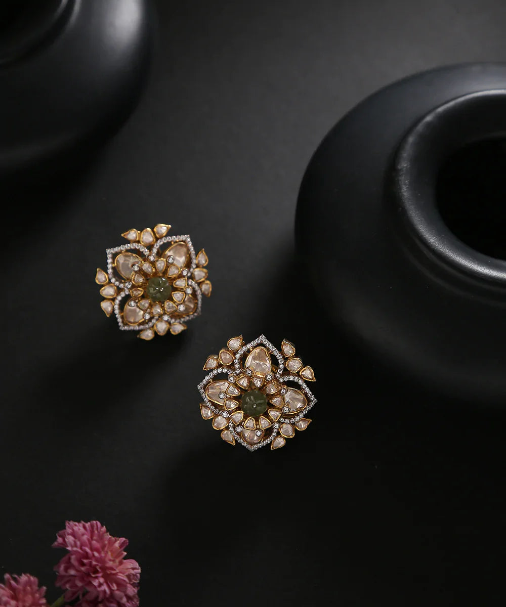 Chaaya_Moissanite_Polki_Studs_Handcrafted_In_Pure_Silver_WeaverStory_01