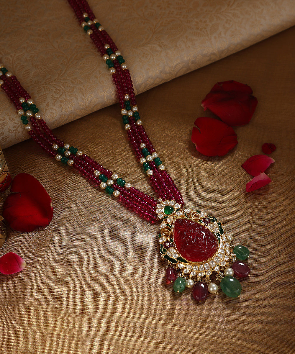 Hardik_Handcrafted_Pure_Silver_Necklace_With_Ruby_And_Emeralds_WeaverStory_01