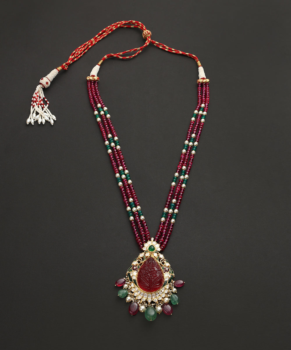 Hardik_Handcrafted_Pure_Silver_Necklace_With_Ruby_And_Emeralds_WeaverStory_02