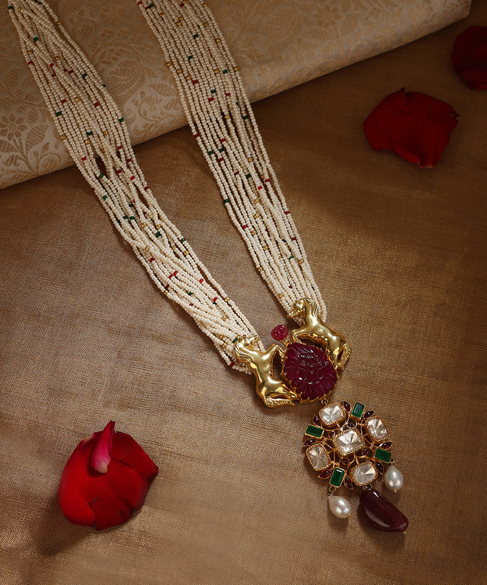 Kaustubh_Handcrafted_Pure_Silver_Ruby_Necklace_With_Pearl_And_Horse_Motifs_WeaverStory_01