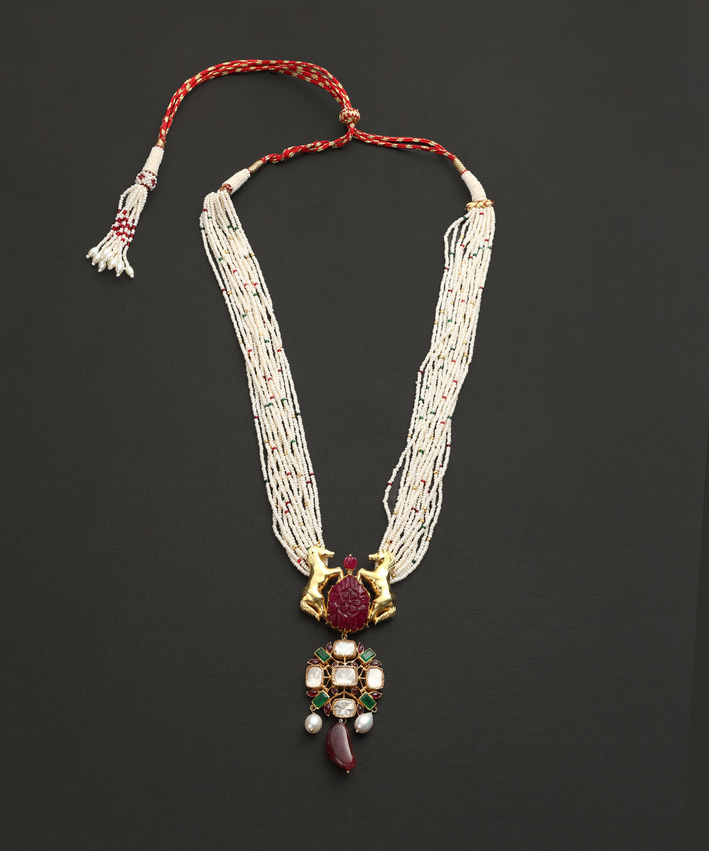 Kaustubh_Handcrafted_Pure_Silver_Ruby_Necklace_With_Pearl_And_Horse_Motifs_WeaverStory_02