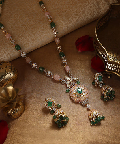 Anurag_Handcarfted_Pure_Silver_Pendant_Swarovski_Necklace_Set_With_Emeralds_WeaverStory_01