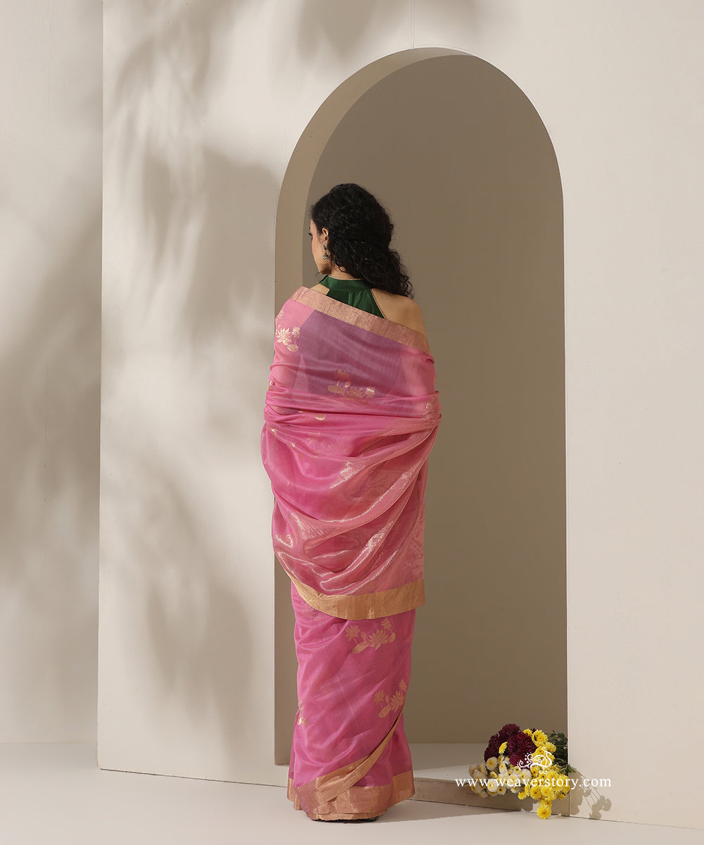 Dark_Pink_Handloom_Lotus_Motif_Cotton_Silk_Chanderi_Saree_WeaverStory_03