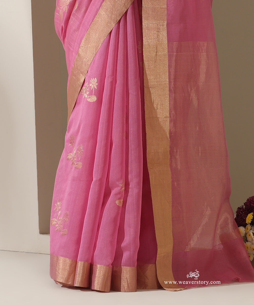 Dark_Pink_Handloom_Lotus_Motif_Cotton_Silk_Chanderi_Saree_WeaverStory_04