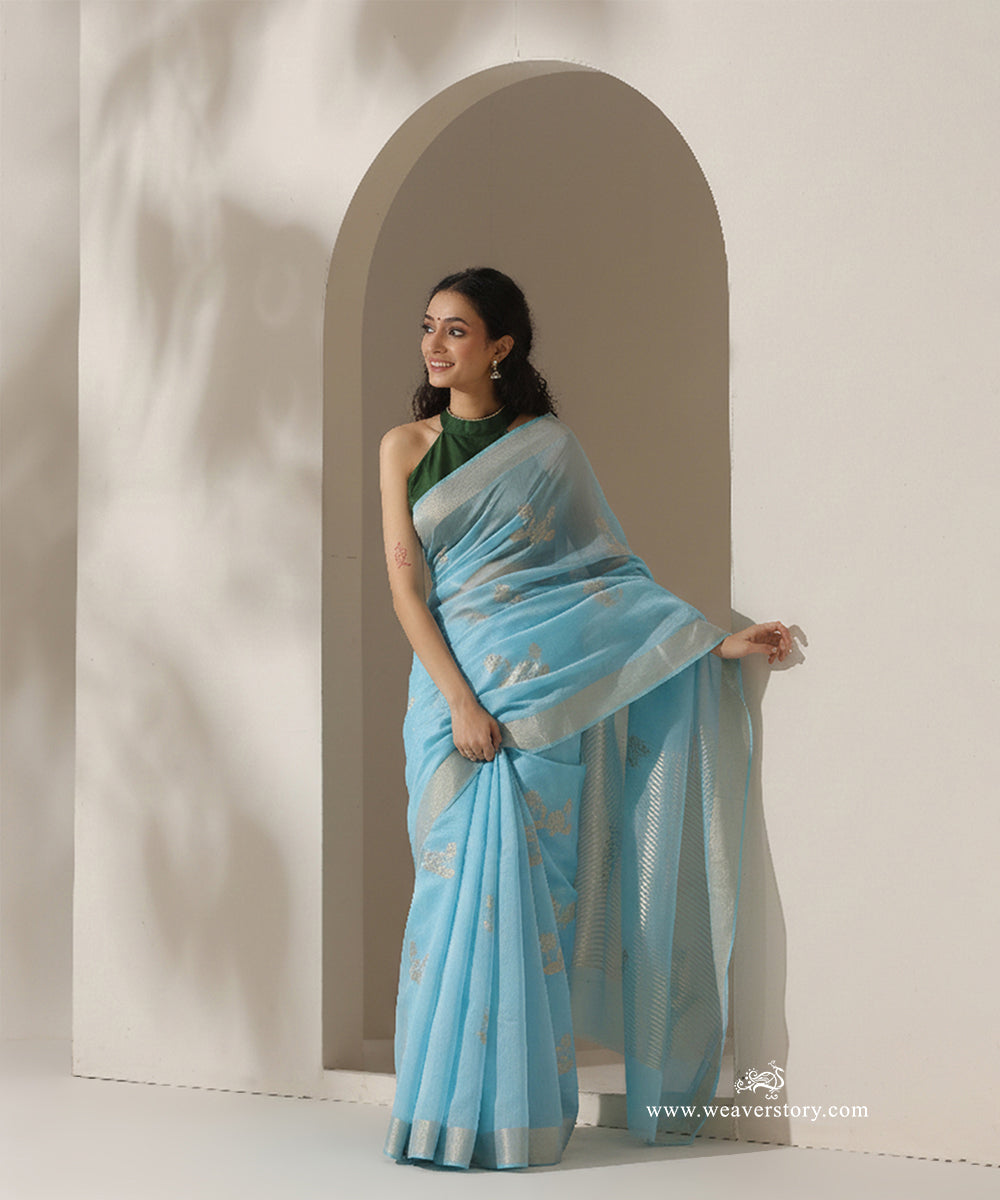 Sky_Blue_Handloom_Lotus_Motif_Cotton_Silk_Chanderi_Saree_WeaverStory_01