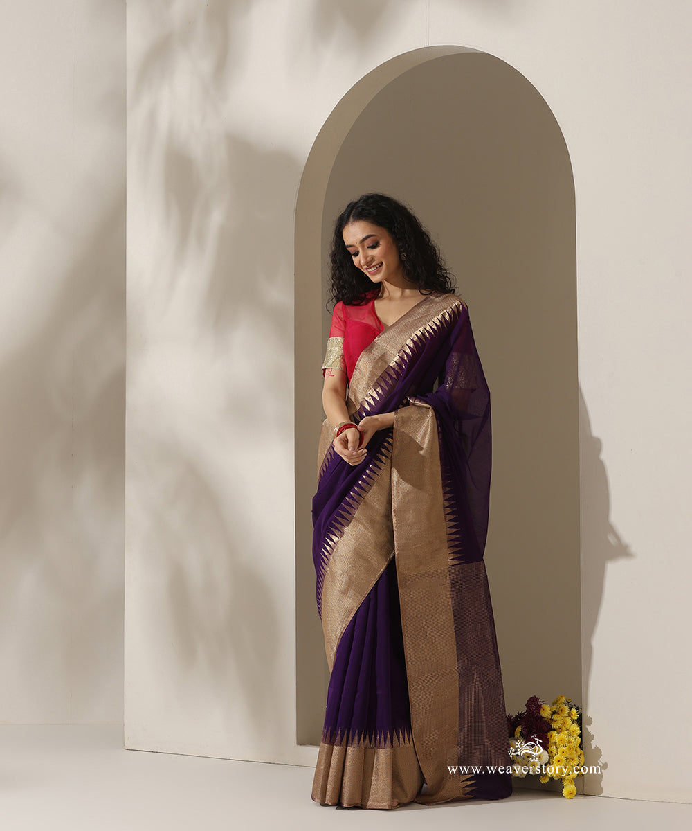 Purple_Handloom_Plain_With_Broad_Border_Cotton_Silk_Chanderi_Saree_WeaverStory_01