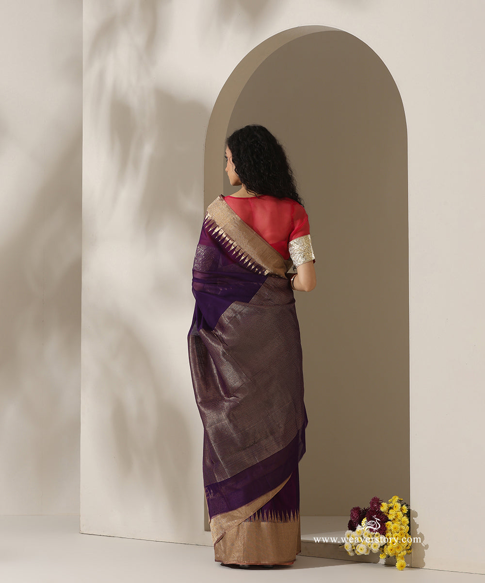 Purple_Handloom_Plain_With_Broad_Border_Cotton_Silk_Chanderi_Saree_WeaverStory_03