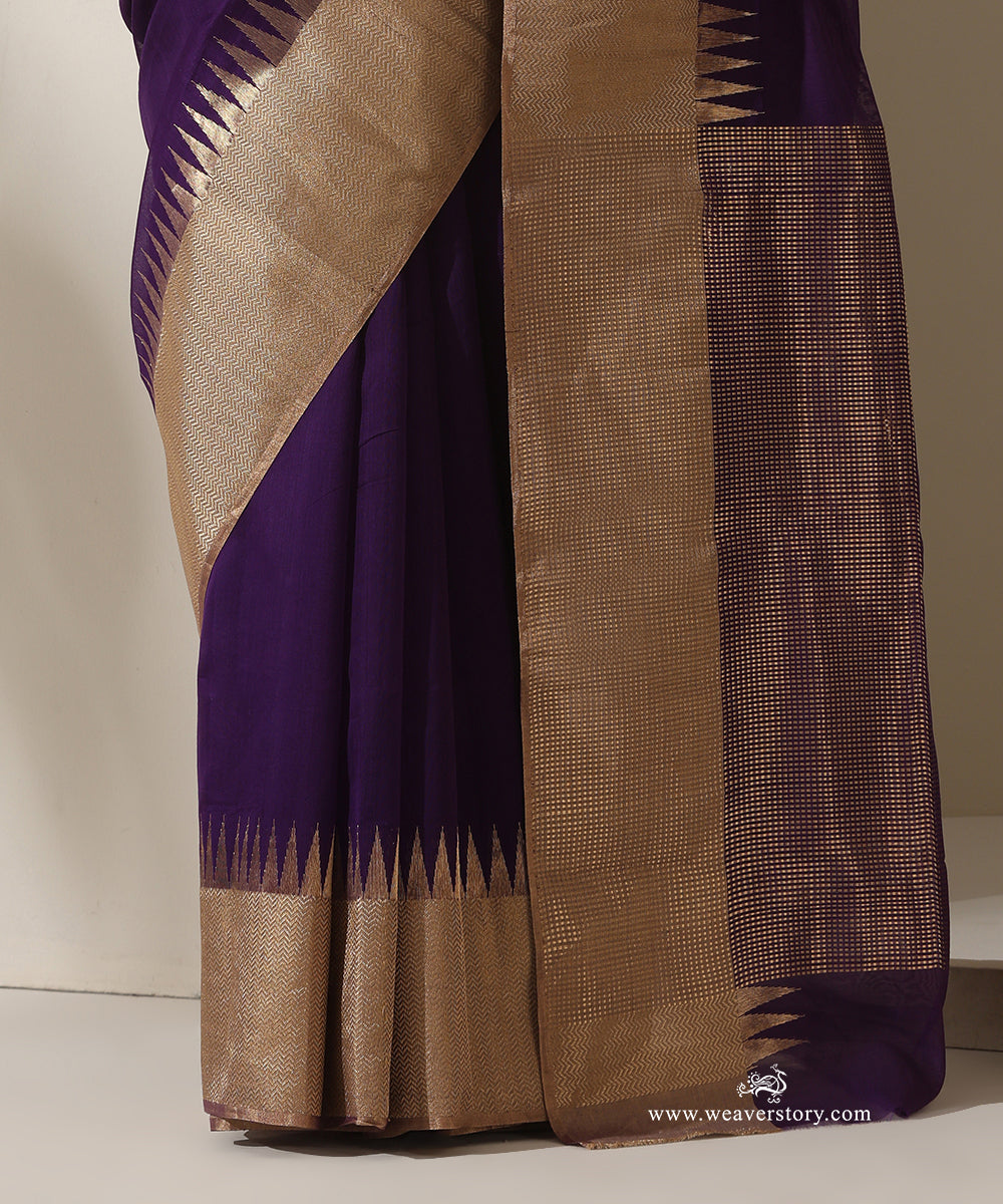 Purple_Handloom_Plain_With_Broad_Border_Cotton_Silk_Chanderi_Saree_WeaverStory_04