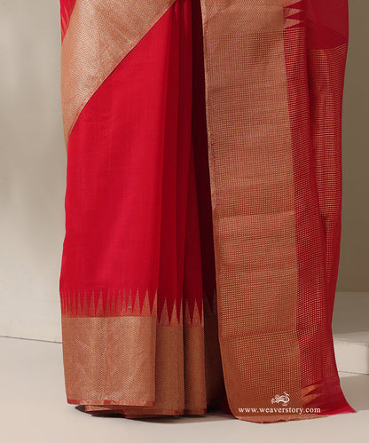 Red_Handloom_Plain_With_Broad_Border_Cotton_Silk_Chanderi_Saree_WeaverStory_04