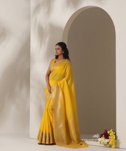 Yellow_Handloom_Plain_With_Broad_Border_Cotton_Silk_Chanderi_Saree_WeaverStory_01