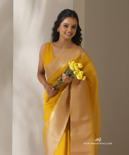 Yellow_Handloom_Plain_With_Broad_Border_Cotton_Silk_Chanderi_Saree_WeaverStory_02