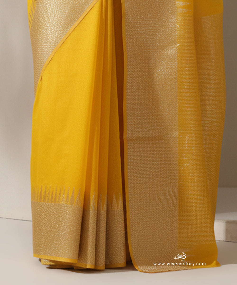 Yellow_Handloom_Plain_With_Broad_Border_Cotton_Silk_Chanderi_Saree_WeaverStory_04