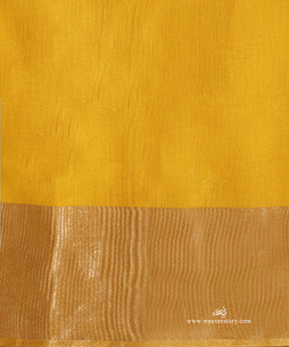 Yellow_Handloom_Plain_With_Broad_Border_Cotton_Silk_Chanderi_Saree_WeaverStory_05