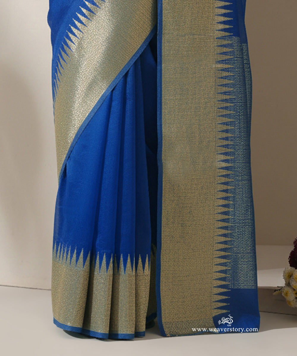 Royal_Blue_Handloom_Plain_With_Broad_Temple_Border_Cotton_Silk_Chanderi_Saree_WeaverStory_04