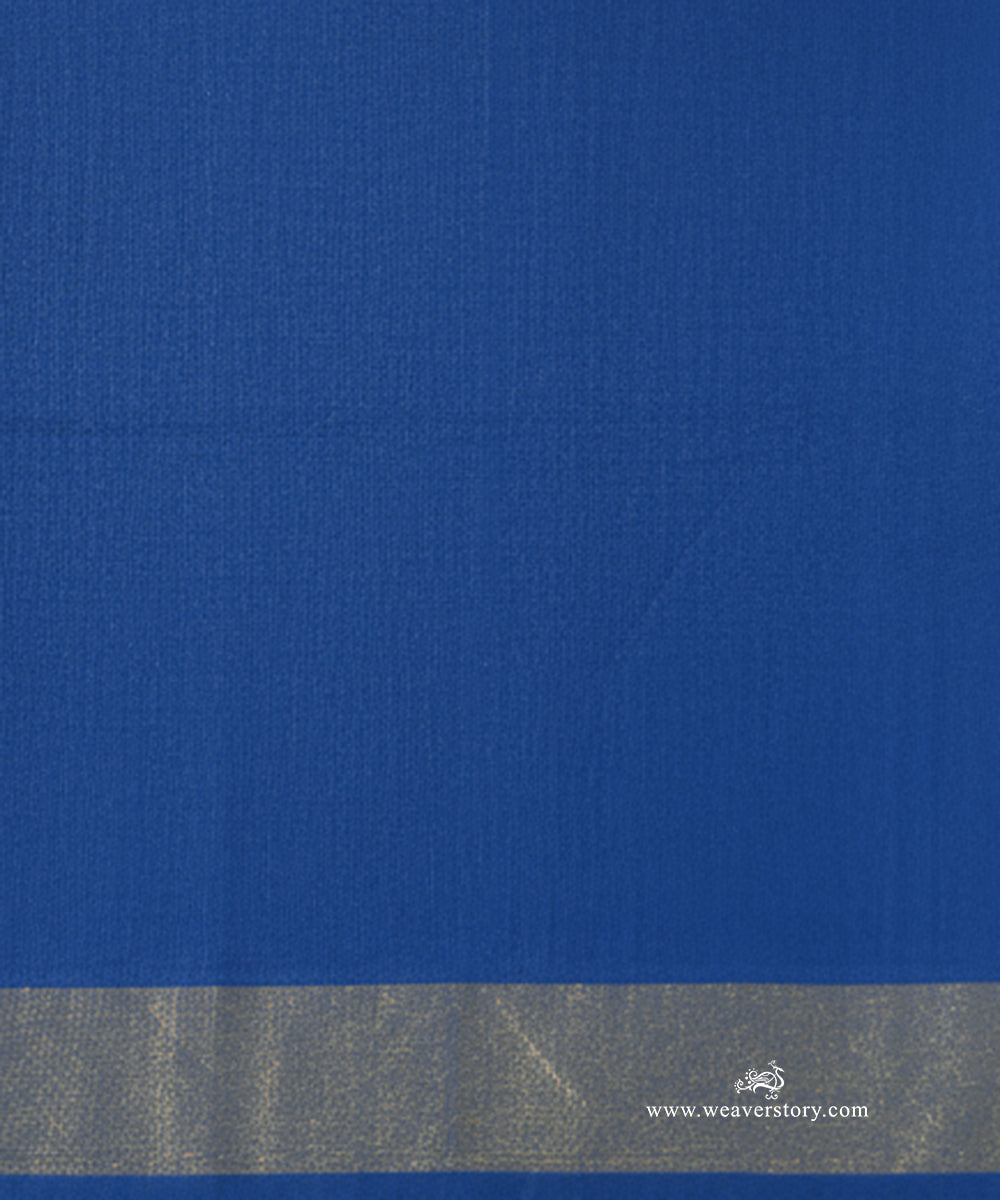 Royal_Blue_Handloom_Plain_With_Broad_Temple_Border_Cotton_Silk_Chanderi_Saree_WeaverStory_05