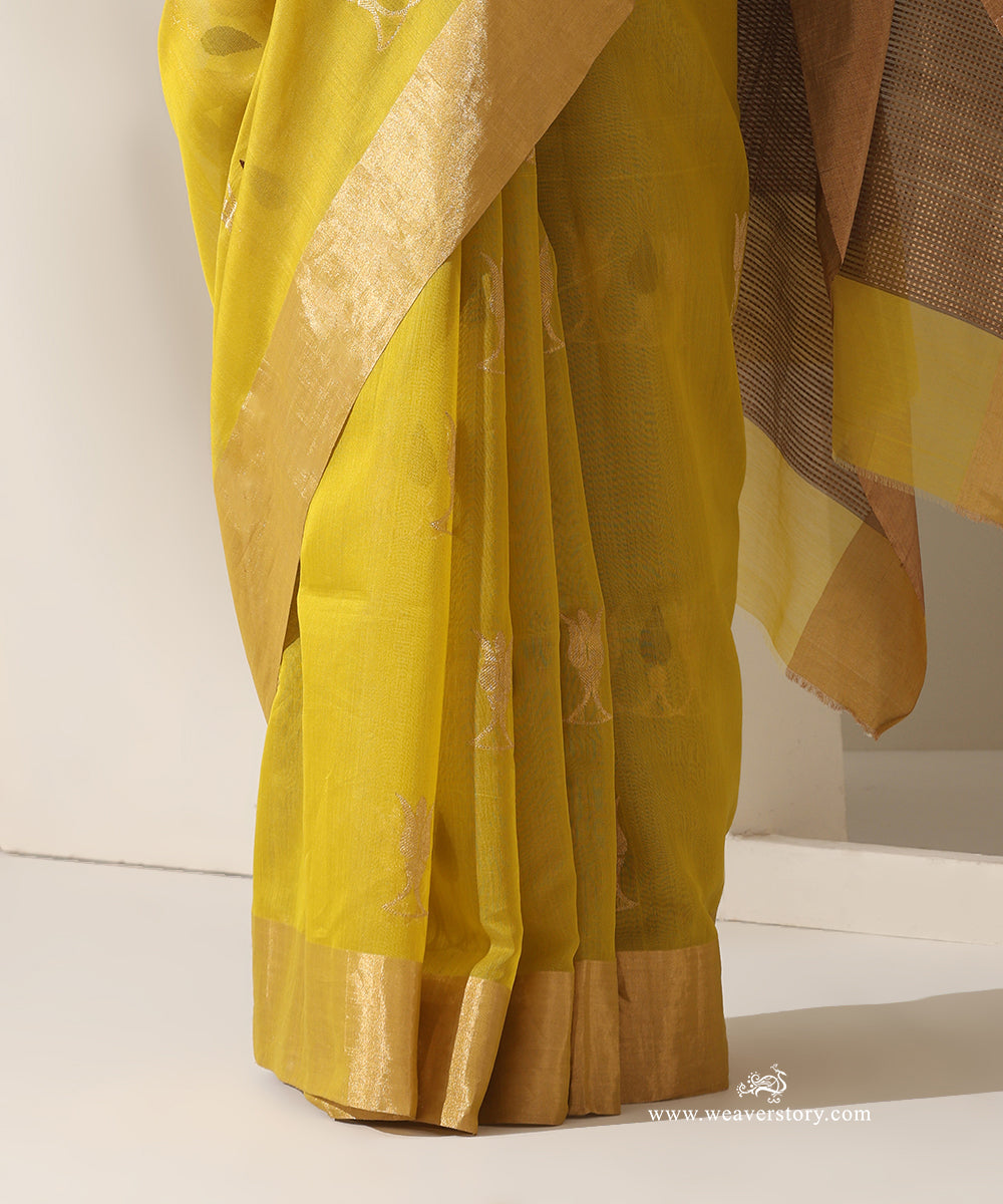 Elaichi_Yellow_Handloom_Tilak_Motif_Cotton_Silk_Chanderi_Saree_WeaverStory_04