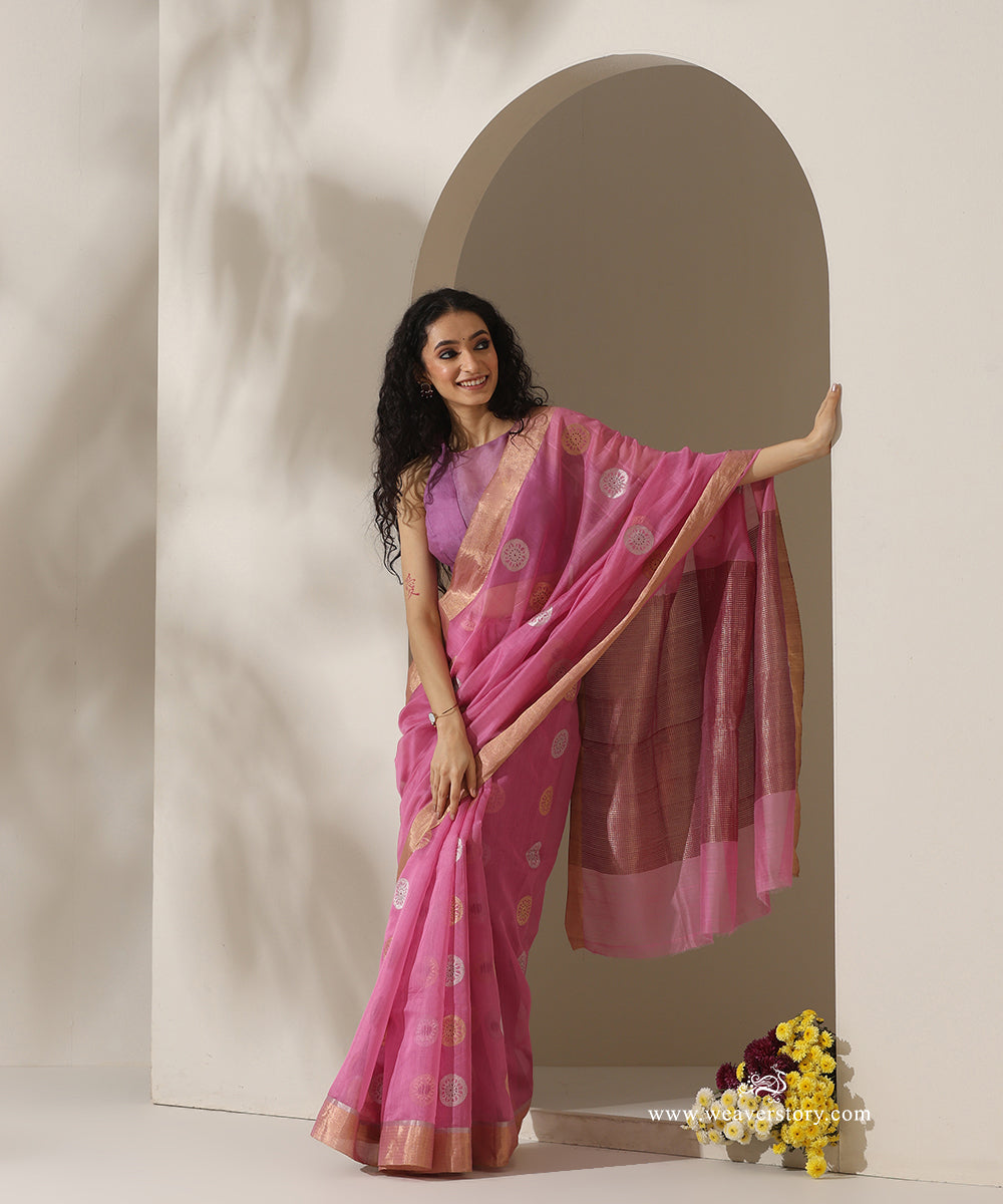 Pink_Handloom_Chakra_Motif_Cotton_Silk_Chanderi_Saree_WeaverStory_01