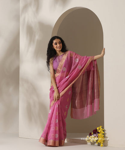 Pink_Handloom_Chakra_Motif_Cotton_Silk_Chanderi_Saree_WeaverStory_01