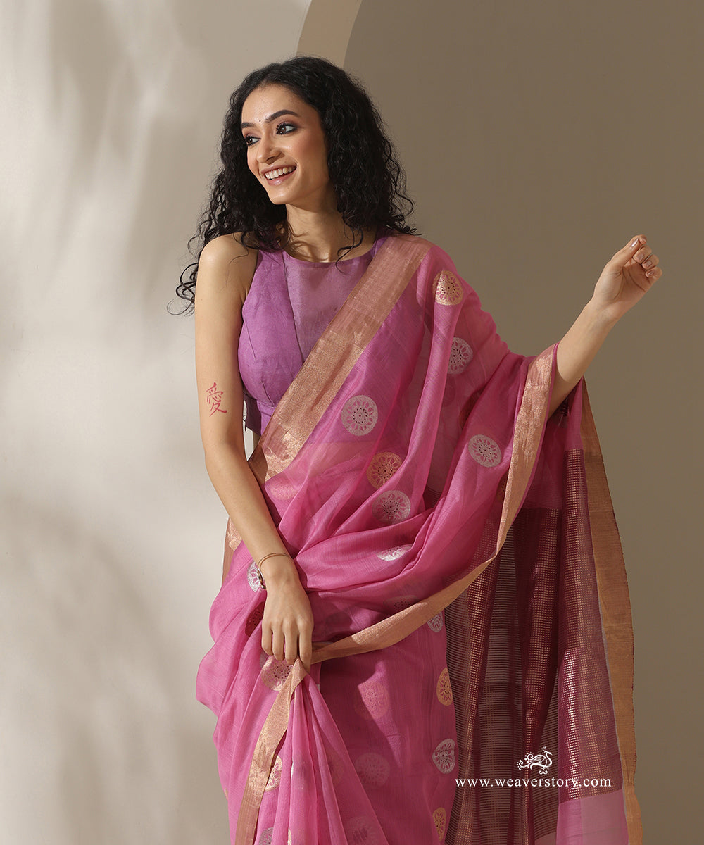 Pink_Handloom_Chakra_Motif_Cotton_Silk_Chanderi_Saree_WeaverStory_02