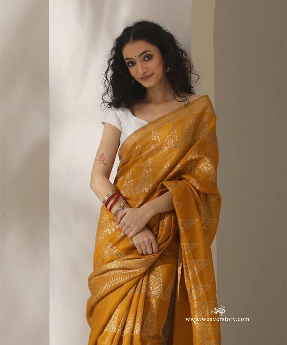 Mustard_Handloom_Pyramid_Jaal_Cotton_Silk_Chanderi_Saree_WeaverStory_02