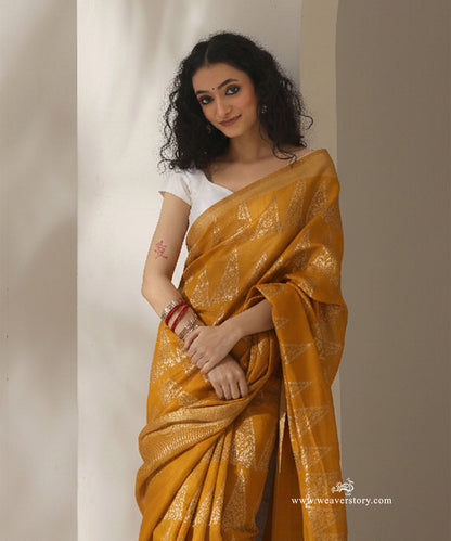 Mustard_Handloom_Pyramid_Jaal_Cotton_Silk_Chanderi_Saree_WeaverStory_02