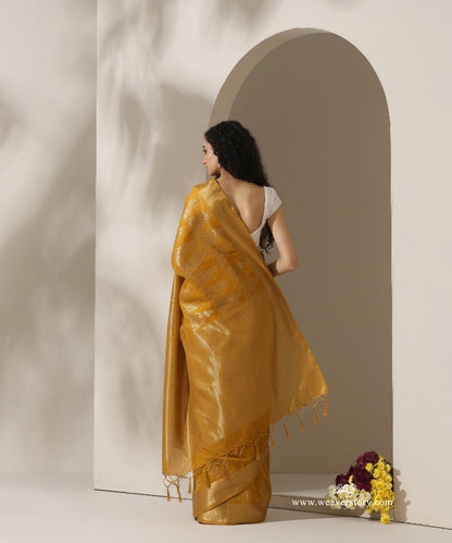Mustard_Handloom_Pyramid_Jaal_Cotton_Silk_Chanderi_Saree_WeaverStory_03