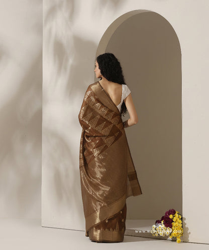 Brown_Handloom_Pyramid_Motif_Jaal_Cotton_Silk_Chanderi_Saree_WeaverStory_03