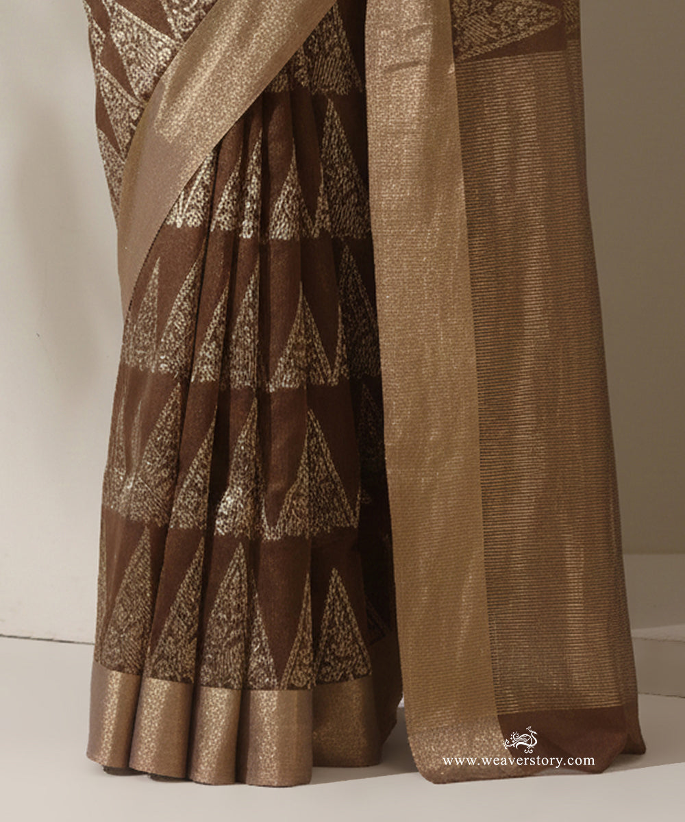 Brown_Handloom_Pyramid_Motif_Jaal_Cotton_Silk_Chanderi_Saree_WeaverStory_04