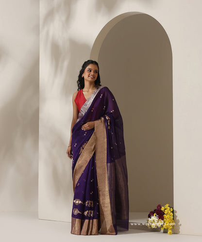 Purple_Handloom_Twin_Hearts_Motif_With_Bird_Border_Cotton_Silk_Chanderi_Saree_WeaverStory_01