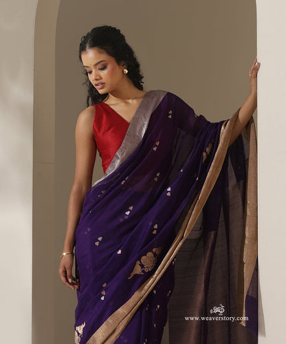 Purple_Handloom_Twin_Hearts_Motif_With_Bird_Border_Cotton_Silk_Chanderi_Saree_WeaverStory_02