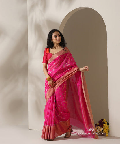 Pink_Handloom_Floral_Jaal_Rani_Cotton_Silk_Chanderi_Saree_WeaverStory_01