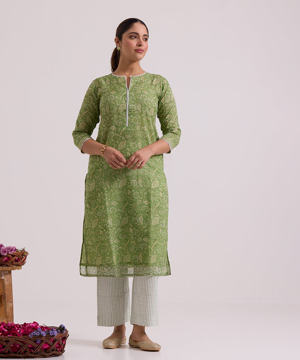 Green_Hand_Block_Printed_Kota_Doria_Suit_Set_With_Dupatta_WeaverStory_03