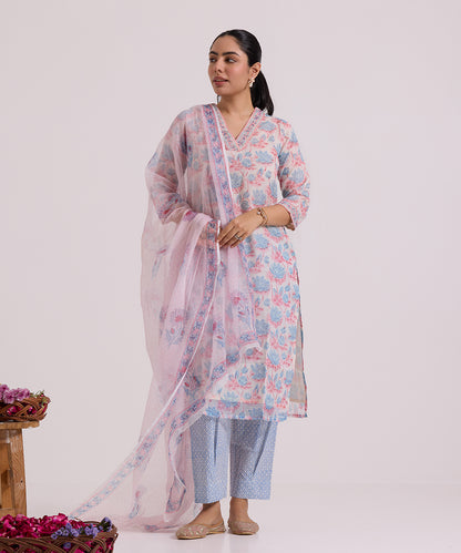 White_Lotus_Hand_Block_Printed_Kota_Doria_Suit_Set_With_Dupatta_WeaverStory_01