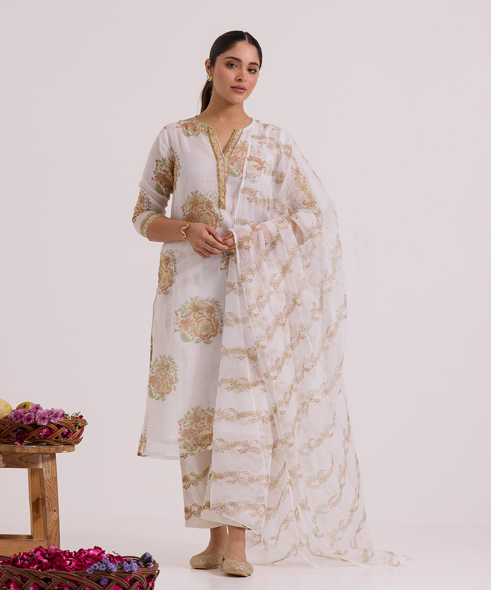 White_Olive_Gulab_Hand_Block_Printed_Kota_Doria_Suit_Set_With_Dupatta_WeaverStory_01