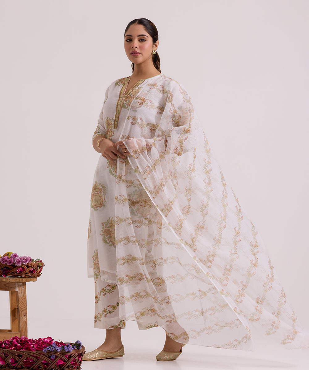 White_Olive_Gulab_Hand_Block_Printed_Kota_Doria_Suit_Set_With_Dupatta_WeaverStory_02
