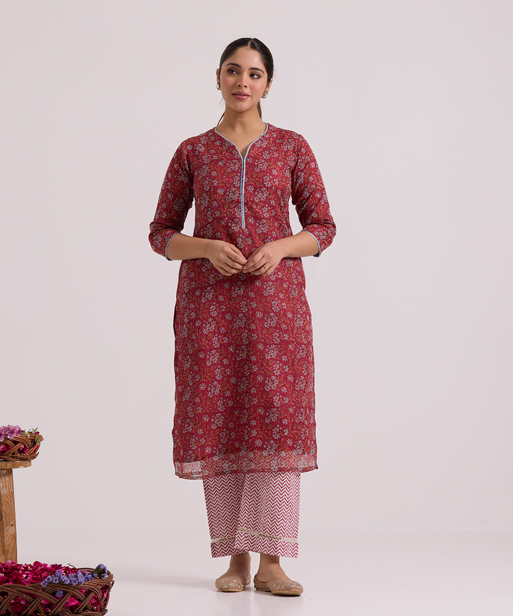 Red_Hand_Block_Printed_Kota_Doria_Suit_Set_With_Dupatta_WeaverStory_03