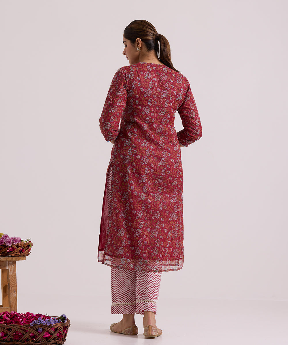 Red_Hand_Block_Printed_Kota_Doria_Suit_Set_With_Dupatta_WeaverStory_04