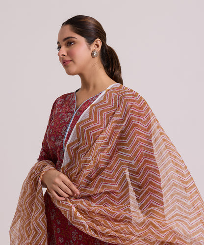 Red_Hand_Block_Printed_Kota_Doria_Suit_Set_With_Dupatta_WeaverStory_05