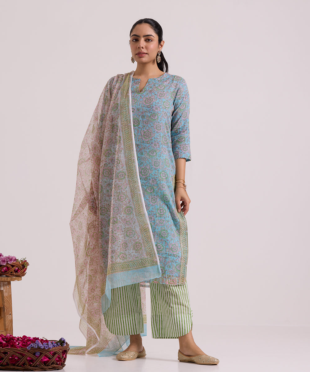 Light_Blue_Hand_Block_Printed_Kota_Doria_Suit_Set_With_Dupatta_WeaverStory_01