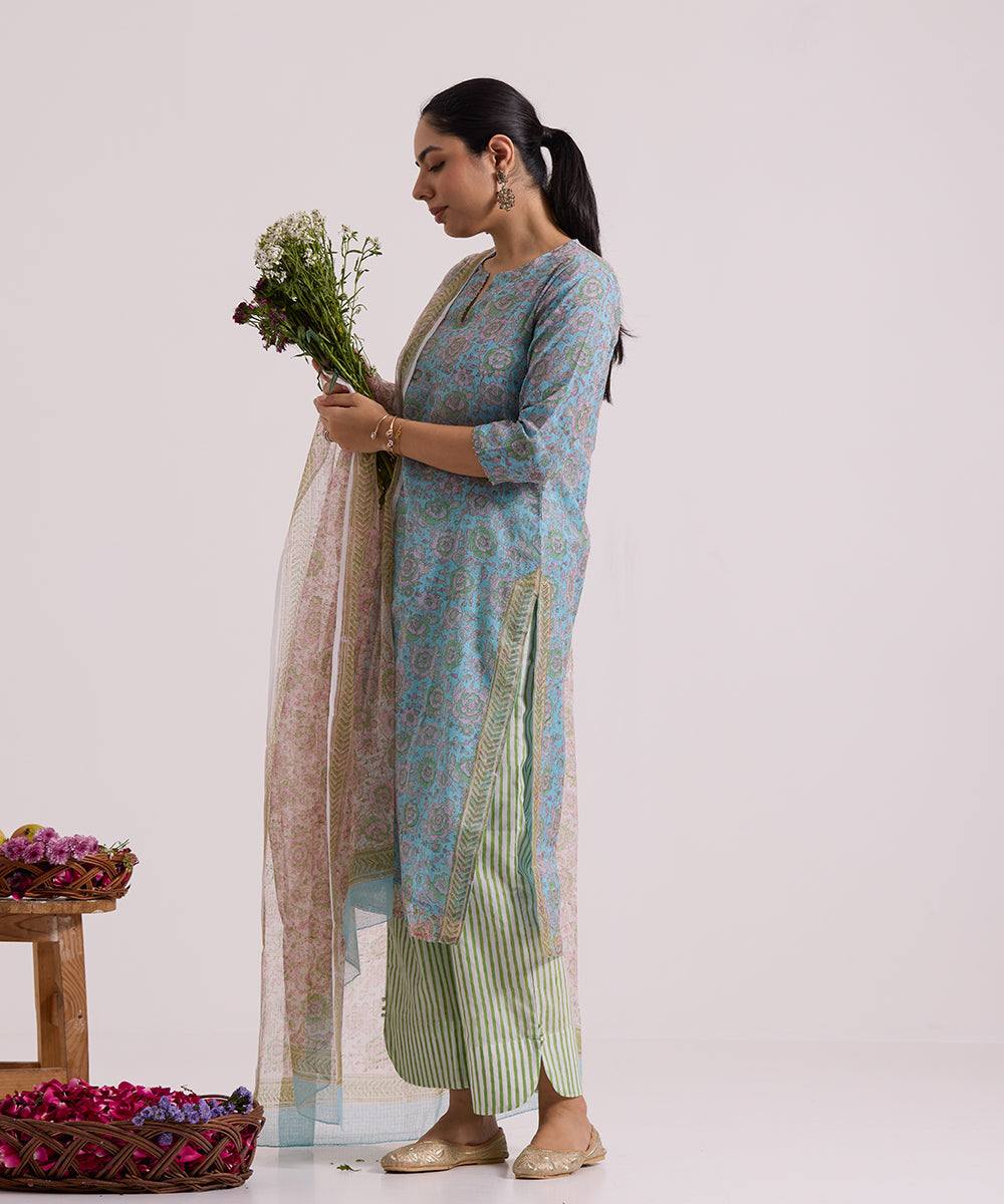 Light_Blue_Hand_Block_Printed_Kota_Doria_Suit_Set_With_Dupatta_WeaverStory_02