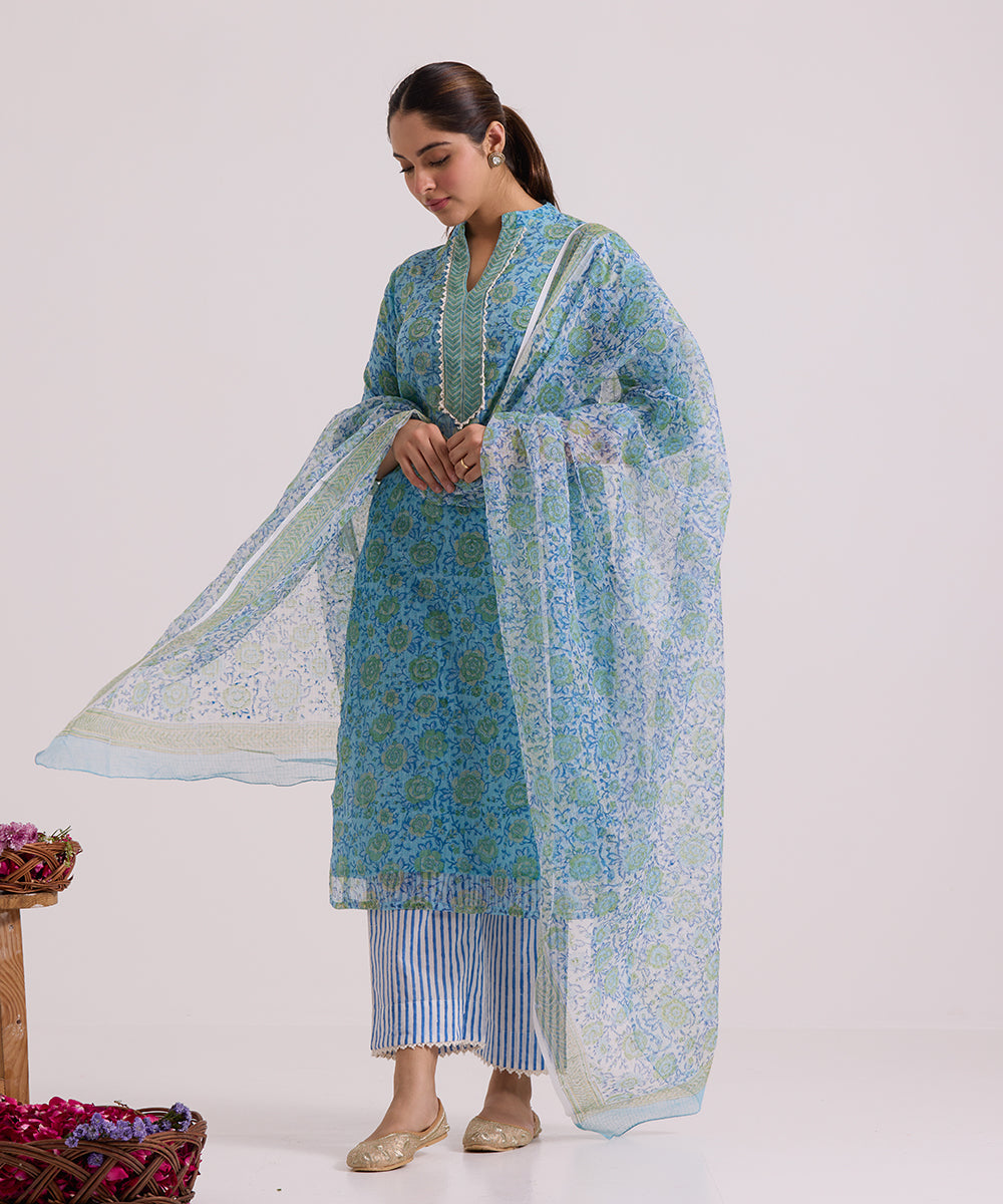 Blue_Hand_Block_Printed_Kota_Doria_Suit_Set_With_Dupatta_WeaverStory_02