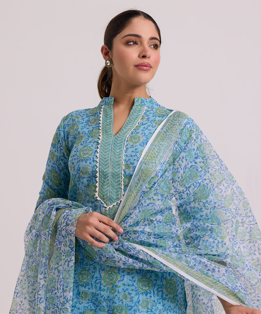 Blue_Hand_Block_Printed_Kota_Doria_Suit_Set_With_Dupatta_WeaverStory_05