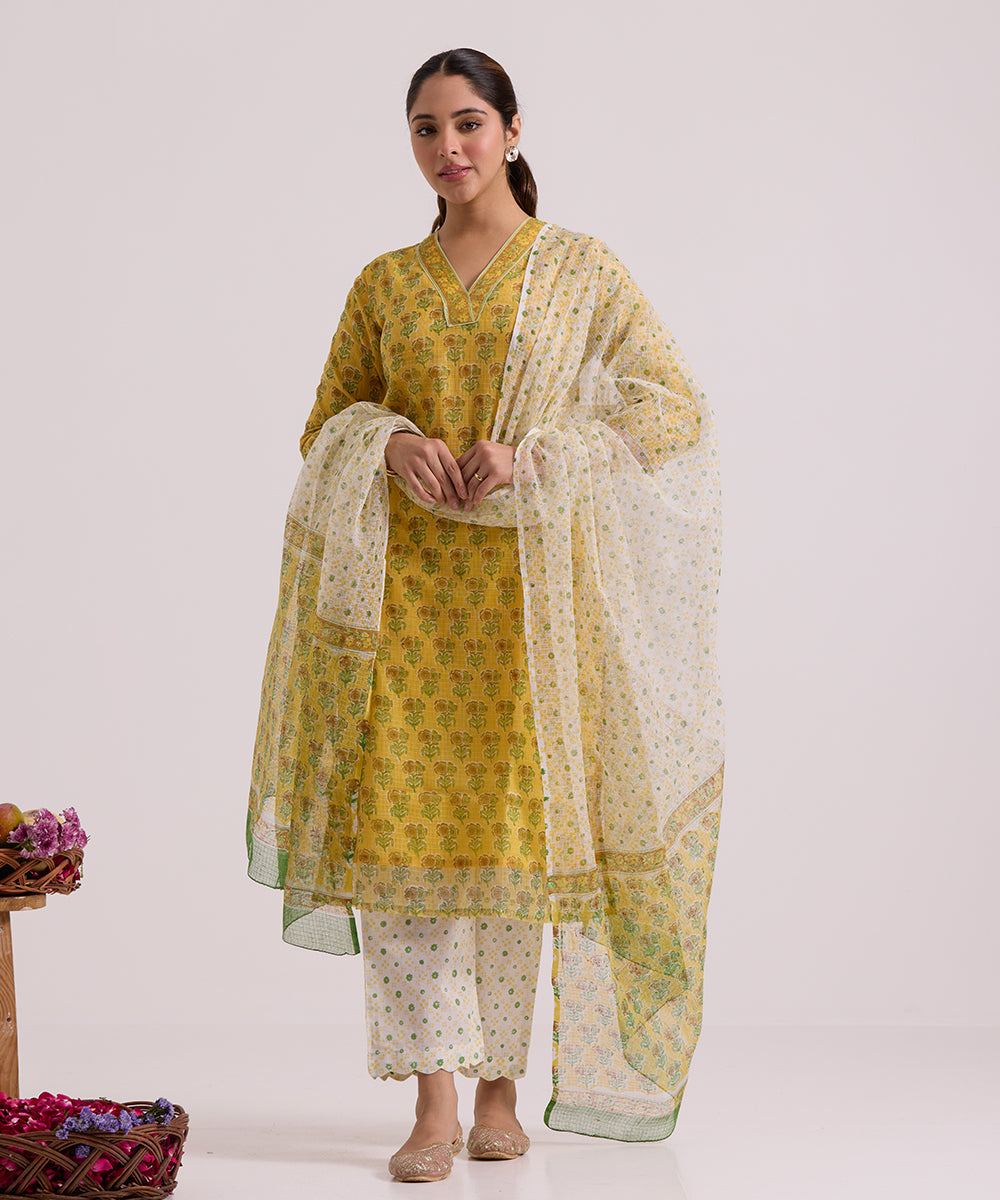Yellow_Hand_Block_Printed_Kota_Doria_Suit_Set_With_Dupatta_WeaverStory_01