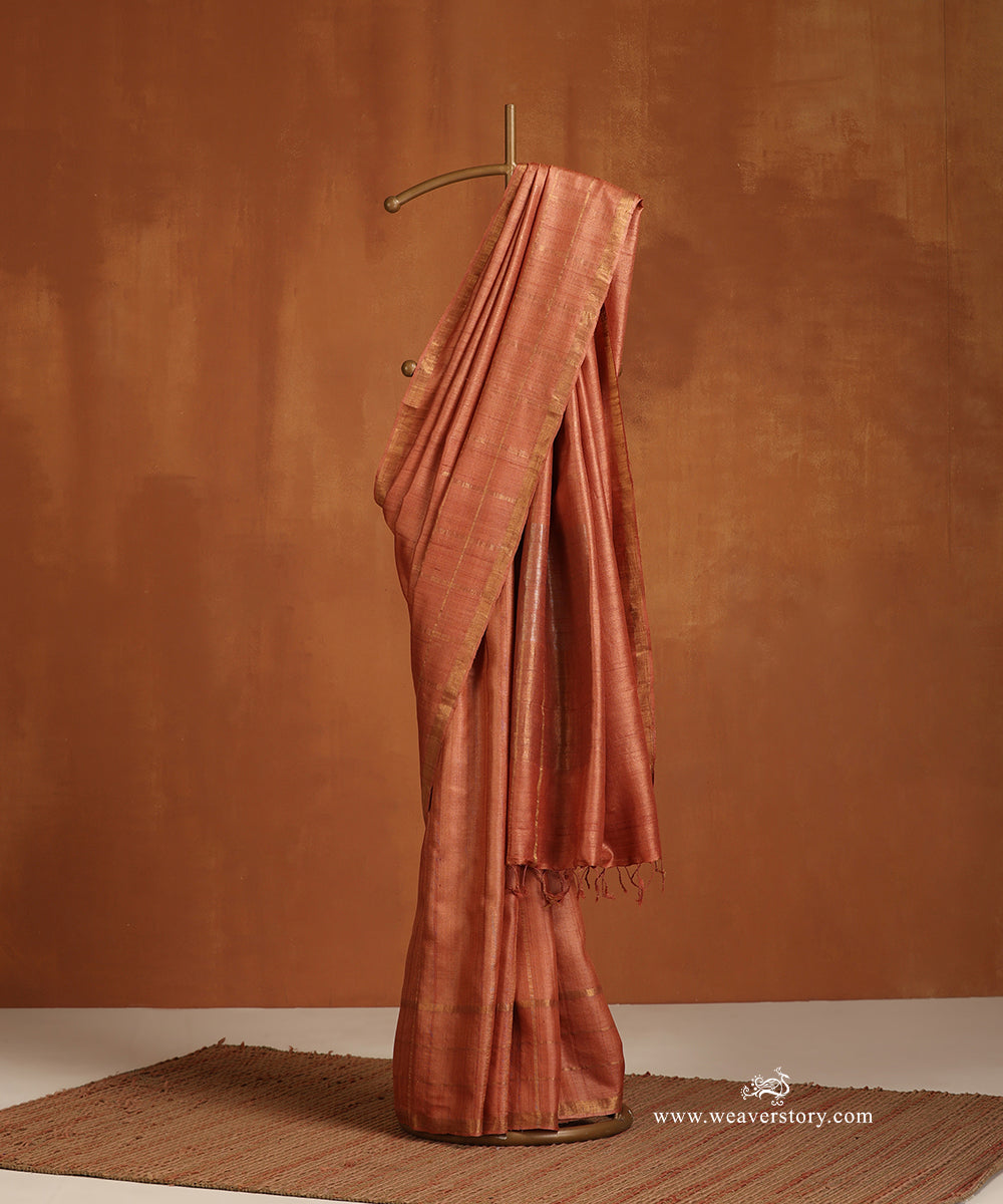 Copper_Rose_Handloom_Pure_Tussar_Silk_Saree_With_Silver_Zari_Palla_WeaverStory_01