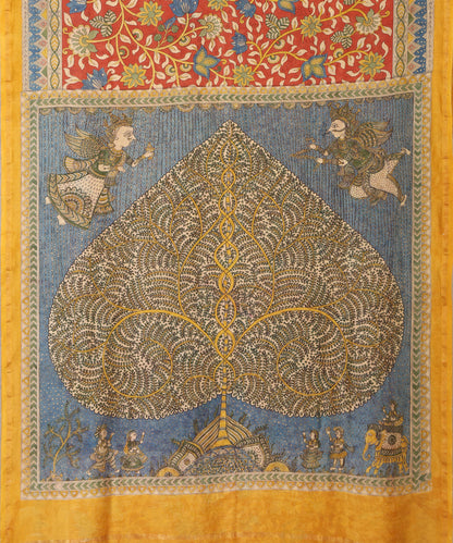Red_And_Blue_Handloom_Pure_Cotton_Chanderi_Mata-Ni-Pachedi_Saree_With_Hand_Printed_Kalamkari_Lotus_And_Tree_With_Small_Leaf_On_Palla_WeaverStory_02