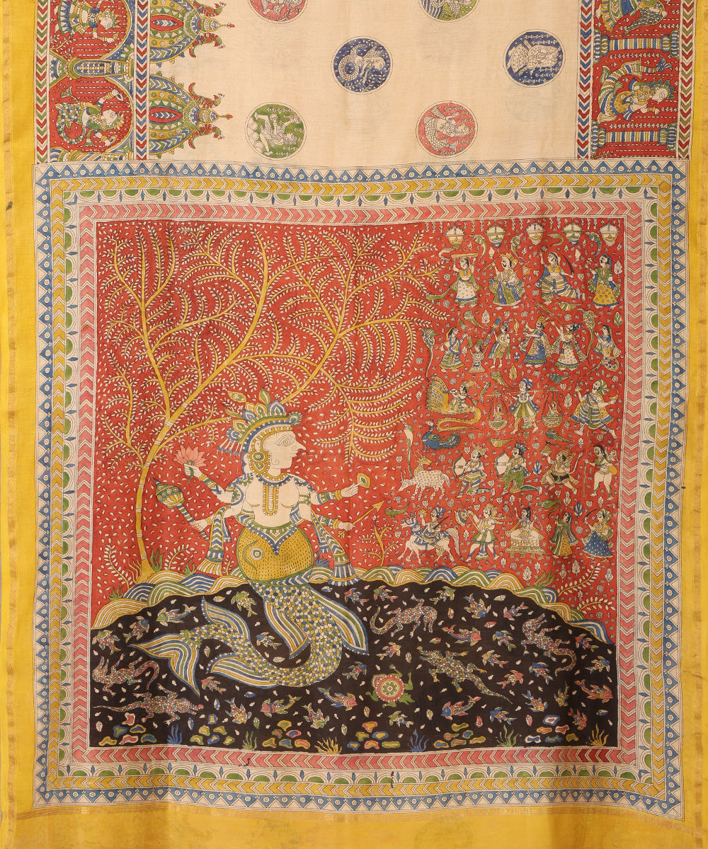 Beige_Handloom_Pure_Cotton_Chanderi_Mata-Ni-Pachedi_Saree_With_Hand_Printed_Vishnu_Ji_On_Pallu_WeaverStory_02