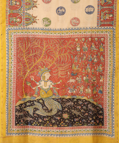 Beige_Handloom_Pure_Cotton_Chanderi_Mata-Ni-Pachedi_Saree_With_Hand_Printed_Vishnu_Ji_On_Pallu_WeaverStory_02