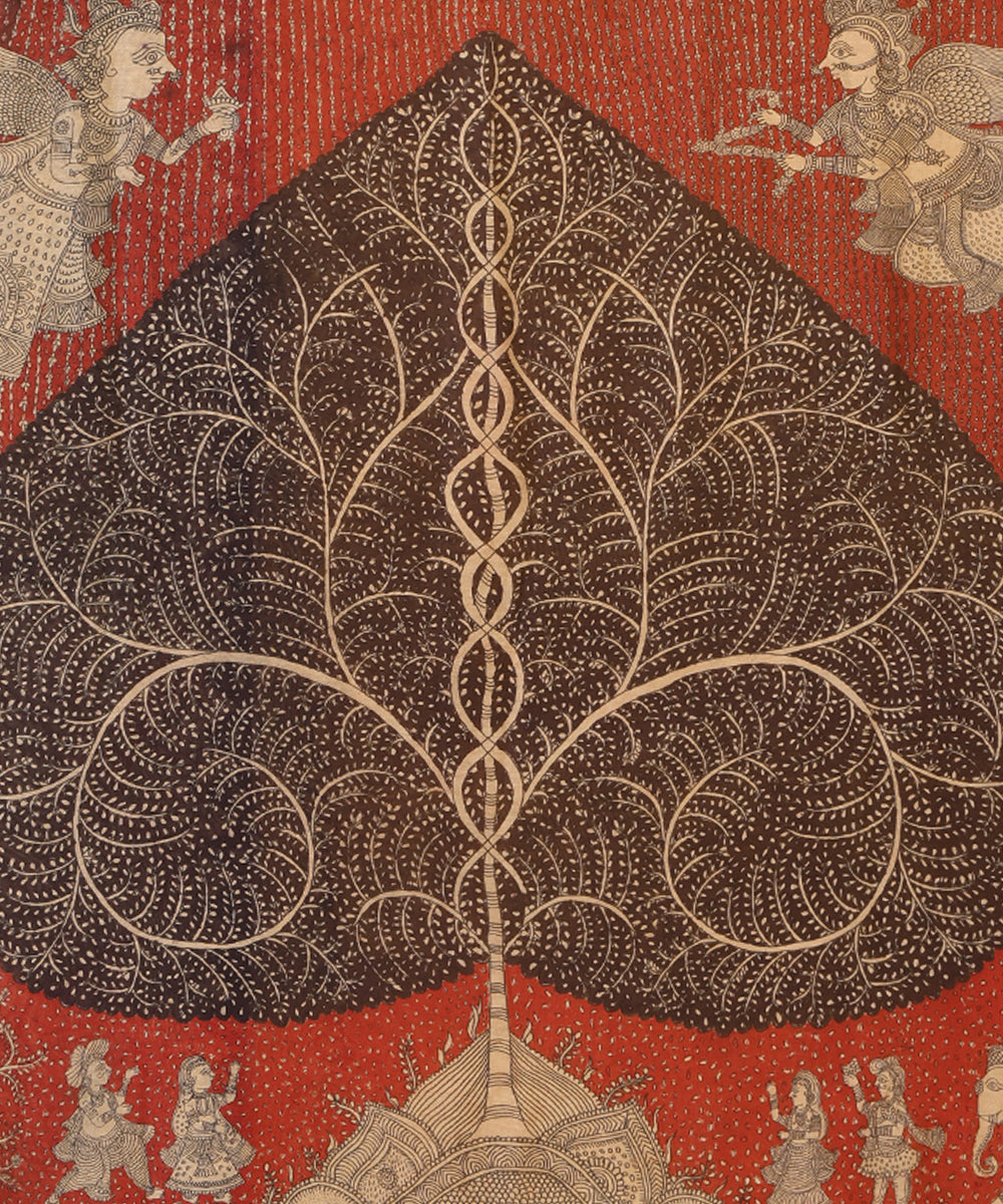Musterd_And_Black_Handloom_Pure_Cotton_Chanderi_Bandhani_Mata-Ni-Pachedi_Saree_With_Hand_Printed_Pecock_And_Tree_On_Pallu_WeaverStory_03