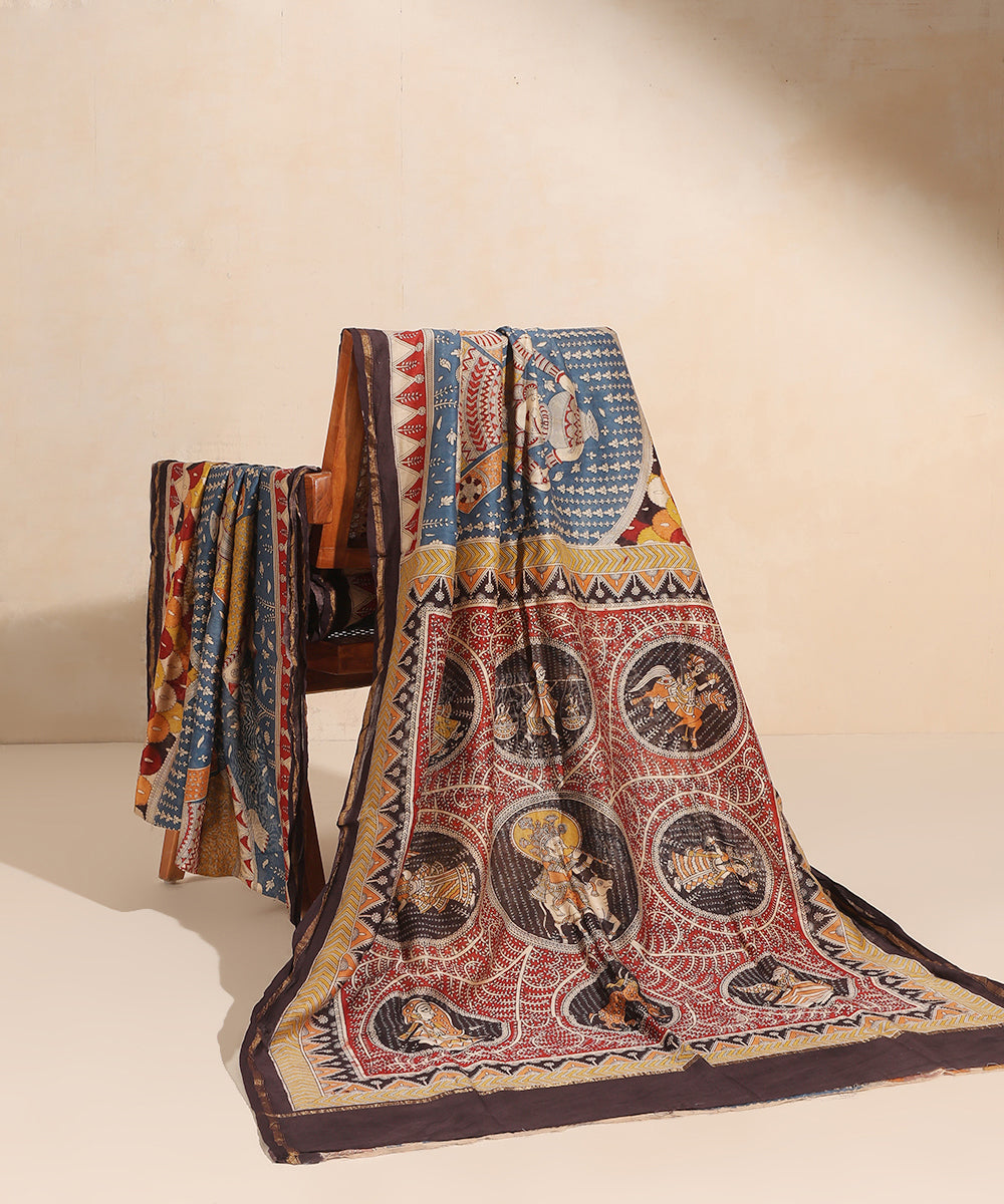 Blue_Handloom_Pure_Cotton_Chanderi_Bandhani_Mata-Ni-Pachedi_Saree_With_Figurine_Boota_WeaverStory_01