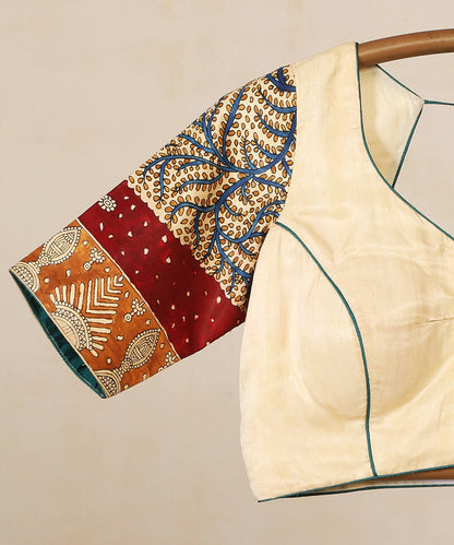 White_Handloom_Pure_Modal_Satin_Mata-Ni-Pachedi_Blouse_With_Hand_Printed_Tree_Motifs_On_Sleeves_WeaverStory_03
